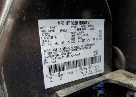 2008 Ford F350 Srw Super Duty z USA, uszkodzony, nr VIN 1FTSW31R58EC42366